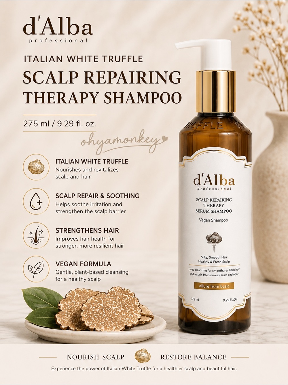 d’Alba Italian White Truffle Scalp Repairing Therapy Shampoo 275 ml